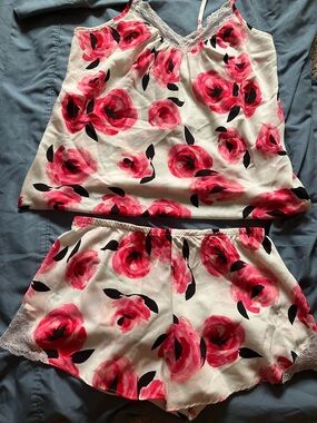 kate spade White Satin Cami & Shorts with Pink Floral Print